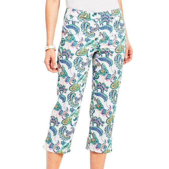 Talbots Perfect Skimmer Pants Womens 14P Multicolor Paisley Cotton Pedal Pushers - Picture 1 of 8